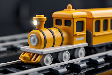 A cute yellow cartoon train with Art in the foreground on a black background, Generative AI
