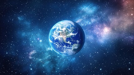 Fototapeta premium A space scene with Earth glowing among a sea of stars, floating in the universe