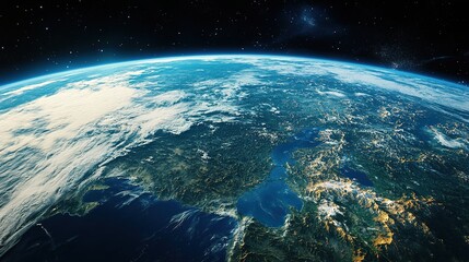 Fototapeta premium A space scene with Earth glowing among a sea of stars, floating in the universe