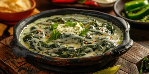 Fototapeta premium Classic Mexican Dish: Rajas de Chile Poblano with Creamy Cheese Sauce
