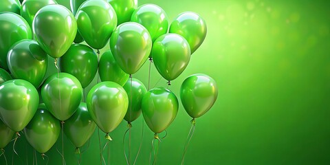 Green balloons floating against a vibrant green background