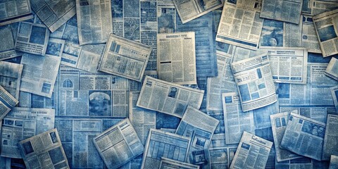 Vintage background with old newspaper clippings in Indigo color