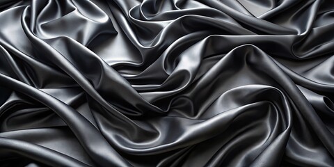 Obraz premium Abstract black satin fabric with liquid waves texture for background design