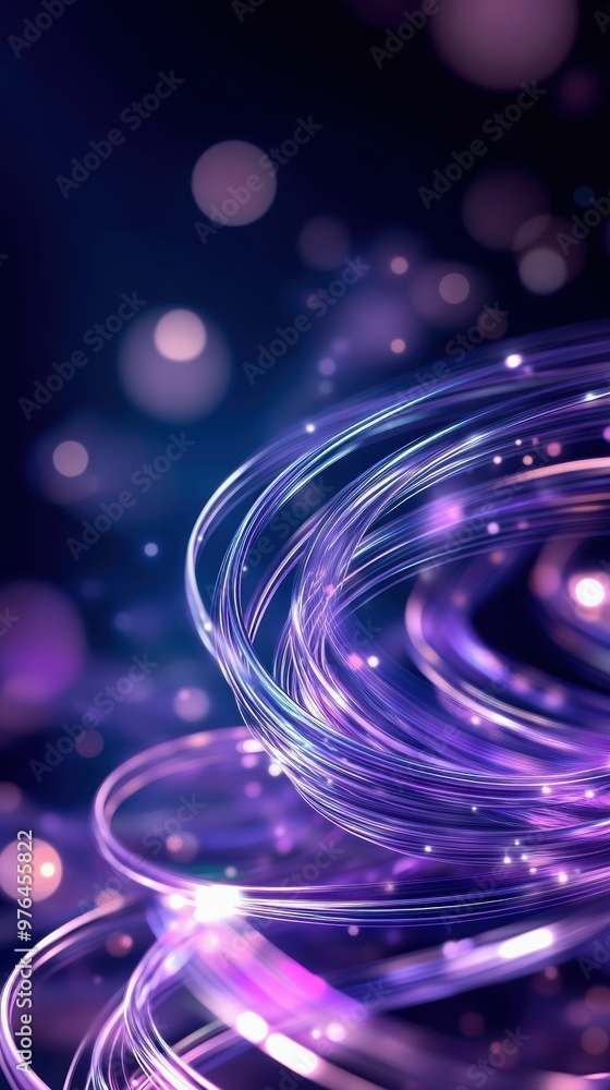Poster a mesmerizing swirl of purple light with sparkling effects, creating an ethereal and abstract atmosp