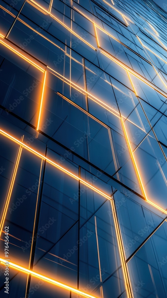 Poster abstract architectural background featuring illuminated glass panels and modern design elements in v
