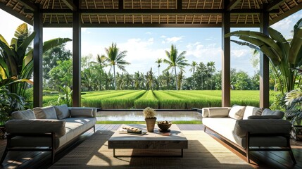 Tropical Terrace with Rice Paddy View