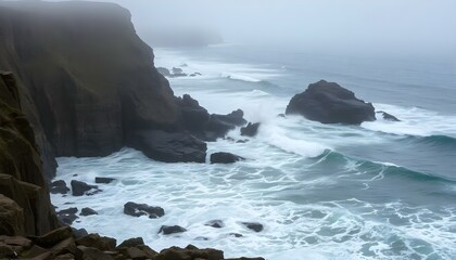 Rugged coastline with crashing waves