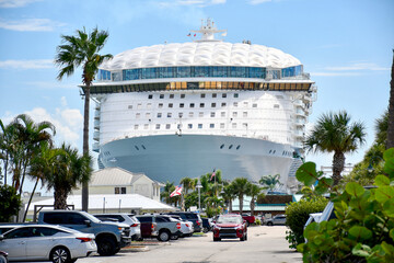 Cruise ship docked in the background at port of Cape Canaveral, Florida