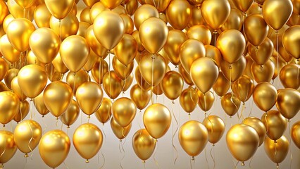 Floating gold foil balloons on a background, perfect for celebrations and parties