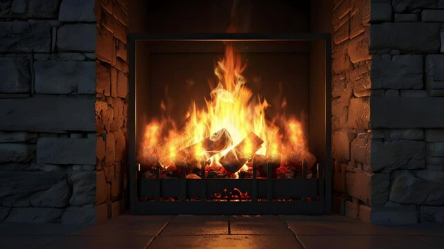 Background of burning wood in the fireplace. Seamless 4K looping timelapse video animation background
