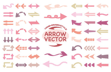 Hand-drawn style variety of arrow vector. Doodle mega set of sketch arrow for business plan and education. Flat Yajirushi icon illustration. Line, Point, Round, Circle. Cartoon style arrows. Brush.