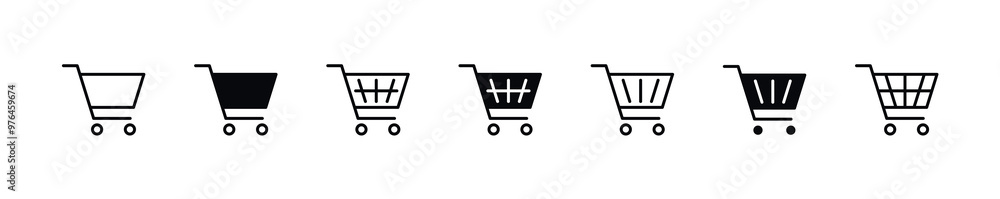 Poster shopping cart icon set, shopping trolley symbol . add to shopping icon sign , buy and sale , full an