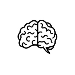 Simplified black and white illustration of a human brain in a minimalist style.