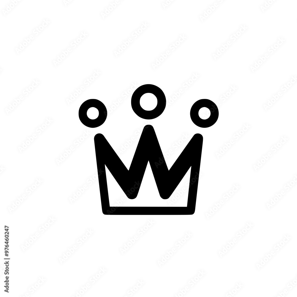 Poster minimalist black outline of a crown icon with three circular points on a white background.