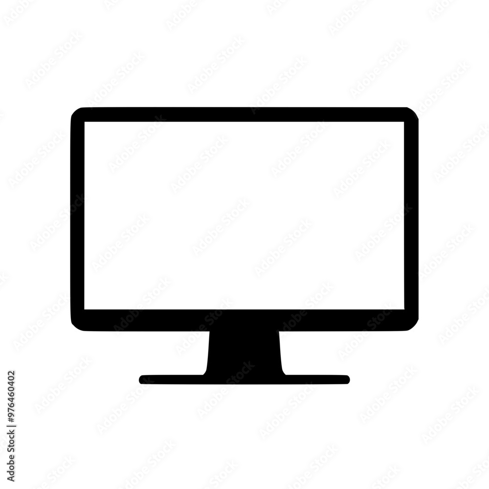 Poster black silhouette of a computer monitor with a blank screen on a white background.