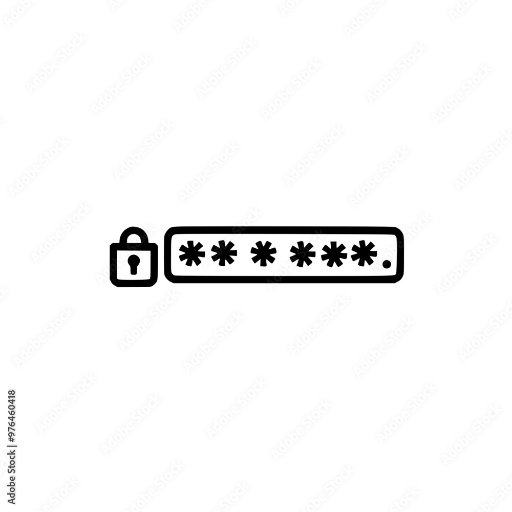 Poster black and white icon showing a password field with a lock symbol for security.