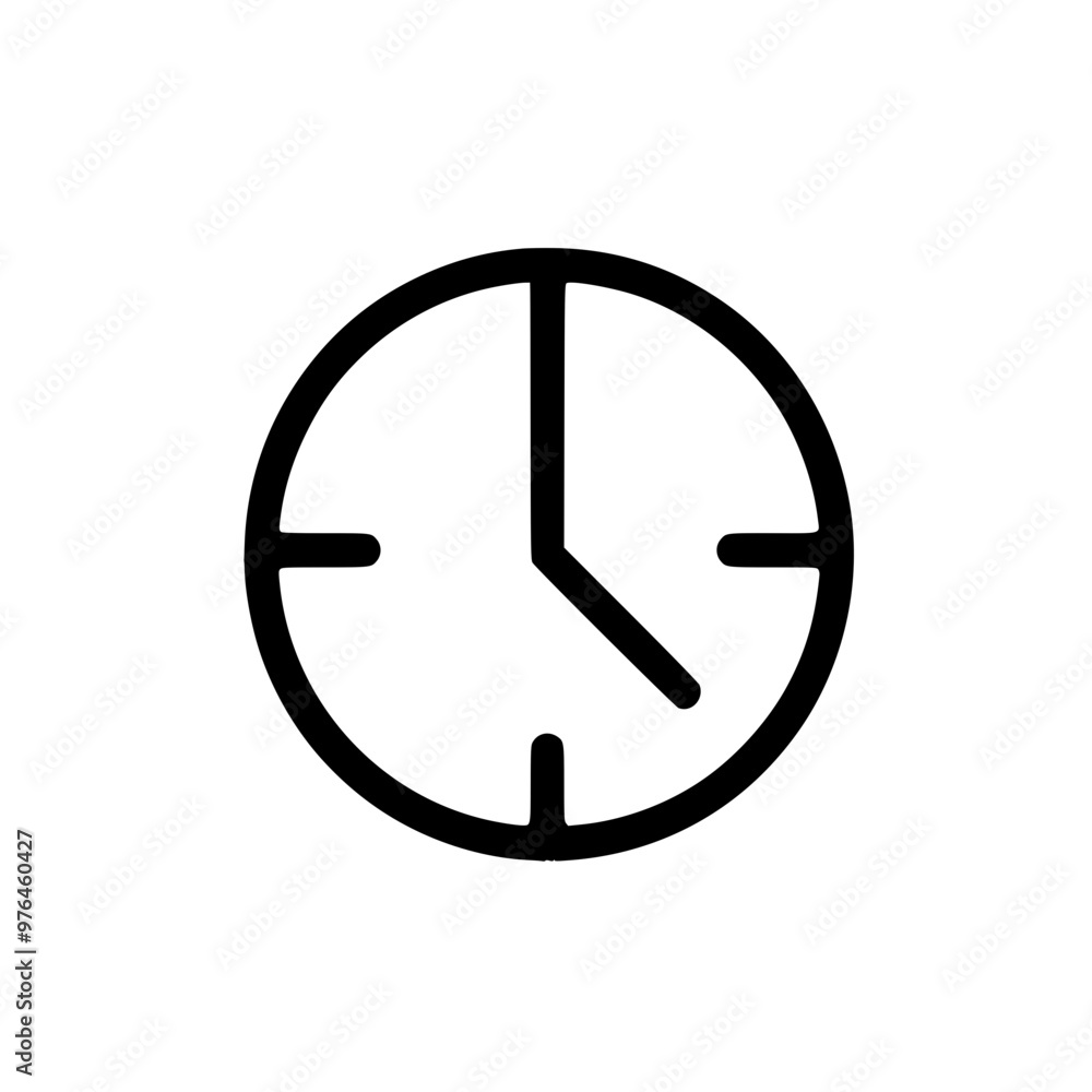 Poster minimalistic black and white clock icon with simple design indicating time.