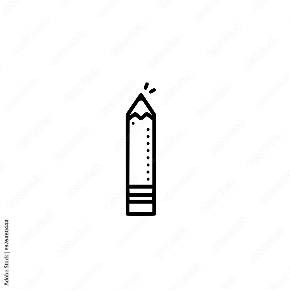 Poster simple black and white illustration of a pencil with a sharp tip and eraser.