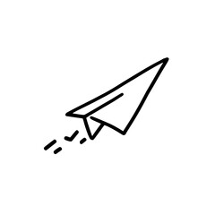 Fototapeta premium Simple black and white illustration of a paper airplane in flight, showcasing minimalistic design.