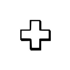 Fototapeta premium Simple black and white medical cross symbol on a plain background.