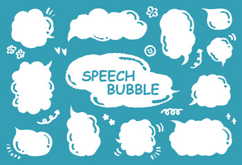 Set of hand drawn style cute memo sticker. Variety abstract shapes of blue speech bubble. quote color frames blank with crayon draw. Chat box balloon cloud. Label tag collection vector for text