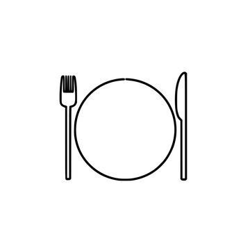 recommend clip art: Minimalist line art of a dinner plate with fork and knife.