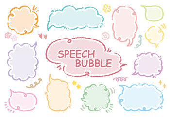 Set of hand-drawn modern style speech bubbles Cute memo with blank to text. Collection of doodle lettering speech box.Colorful dialog frame in flat design for short message.Sticker for chat