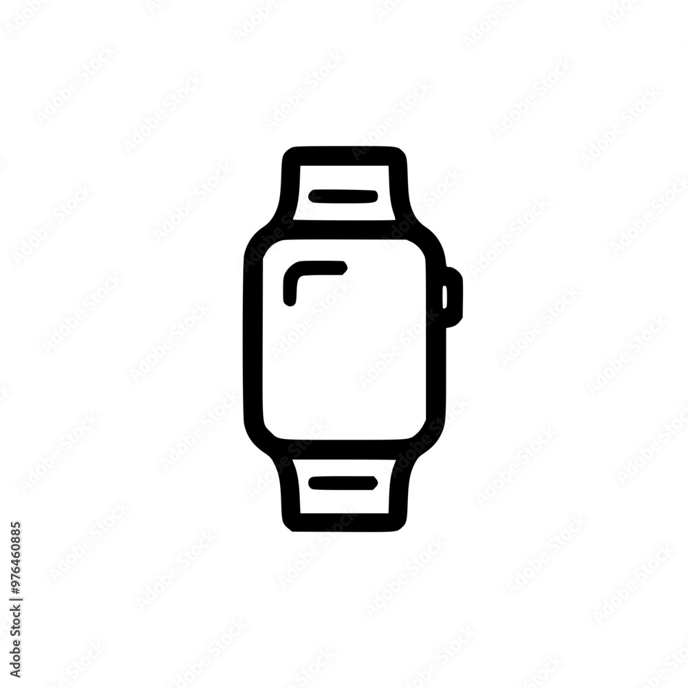 Poster minimalist line drawing of a modern smartwatch with a rectangular face and band.
