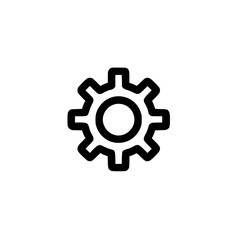 Fototapeta premium A simple black gear icon on a white background, representing settings or mechanical functions.