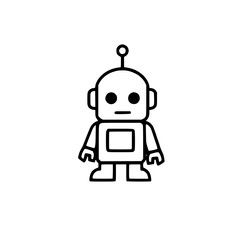 Simple black and white line drawing of a cute robot with a rectangular body and an antenna on its head.