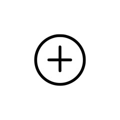 Obraz premium Simple black and white plus sign inside a circle, isolated on a white background.