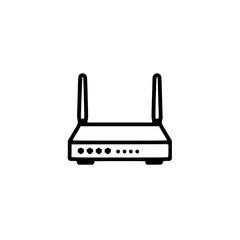 Obraz premium Black and white icon of a wireless router with two antennas