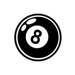 Black and white illustration of a classic billiard 8-ball on a plain background.