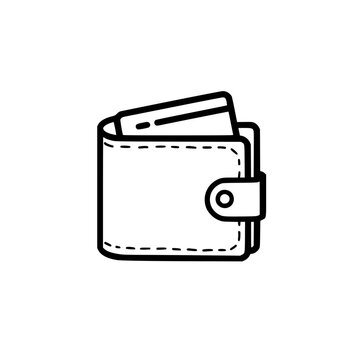 recommend clip art: Simple line drawing of a wallet with a card, representing finance and personal belongings.