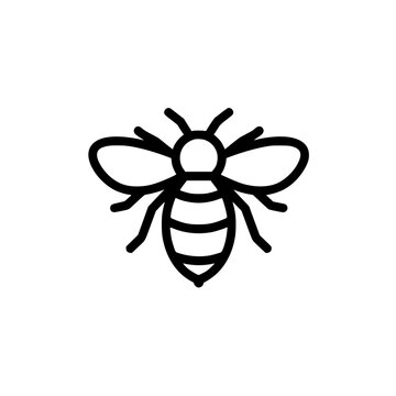 recommend clip art: Simple black and white illustration of a bee with clear wings and striped body.