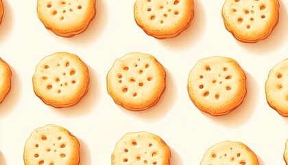 Fototapeta premium Sweet Cookie Pattern Background for Baking - Flat Design Cream-Colored Seamless Texture with Copy Space, Ideal for Dessert Themes