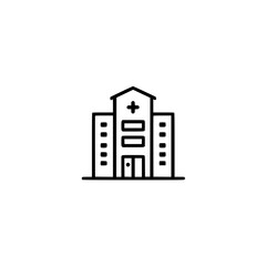 Naklejka premium Minimalist black and white icon depicting a hospital building with a cross.