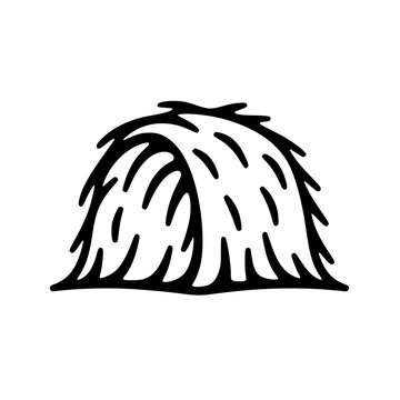 recommend clip art: A monochrome illustration of a haystack with a small entrance.