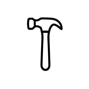 recommend clip art: Simple, black and white line drawing of a hammer with a curved claw and solid handle.