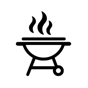 recommend clip art: Icon of a barbecue grill with steam above it on a white background.