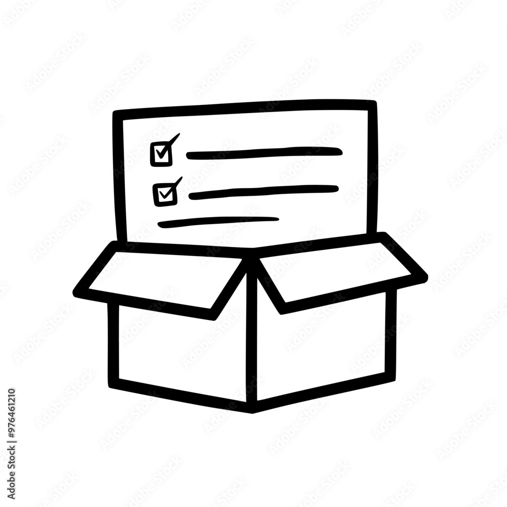 Poster a simple drawing of an open box with a checklist inside, depicting organization and planning tasks.