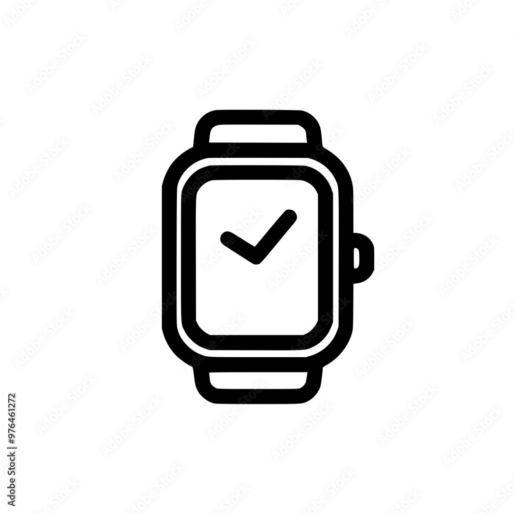 Poster minimalist black and white smartwatch icon with a checkmark displayed on its screen.