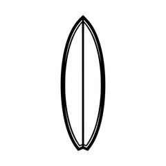 Minimalist black and white illustration of a surfboard with sleek, clean lines.