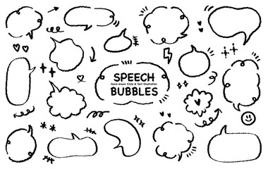 Cute quote outline draw think bubble. Set of hand drawn memo frame. Comic style blank for text. Variety of chat balloon. Doodle crayon drawing cloud Cartoon funny freehand speech box. Vector message