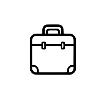 recommend clip art: Simple black and white illustration of a briefcase with a handle and buckle straps.