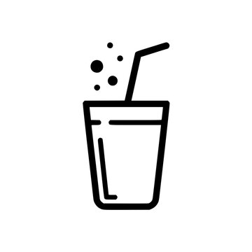 recommend clip art: Simple black and white icon of a fizzy drink with a straw in a glass.