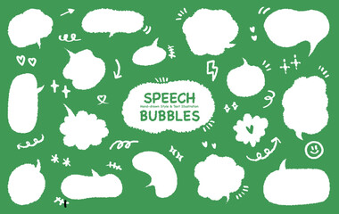Chalk drawing speech bubble with chalkboard for text. Blank set of BTS freehand cute out-line dialog cloud. Memo sticker. Welcome school begin the semester chat box. Balloon, Welcome, Student, Class