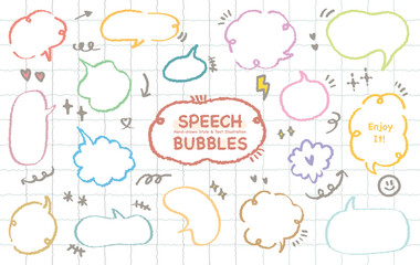 Cute Memo collection.Set of blank colorful speech bubble in flat design for short message. Chat balloon in hand drawn style.Cute vector illustration Sticker for chat symbol, talk dialog word  text box