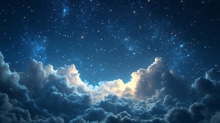 Ethereal Night Sky with Stars and Dramatic Clouds, AI Generated Celestial Scene