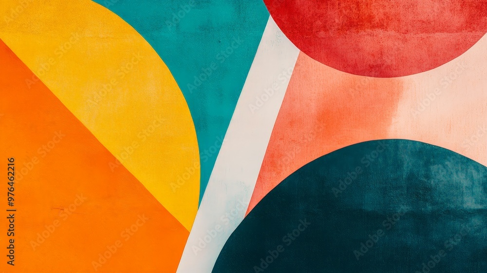 Poster an abstract minimalist design with vivid colors blending into clean, geometric shapes, creating a st